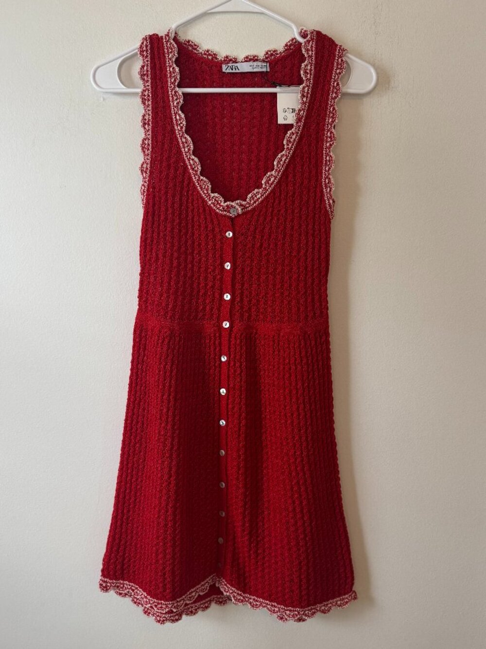Zara Pointelle Knit Mini Dress Red